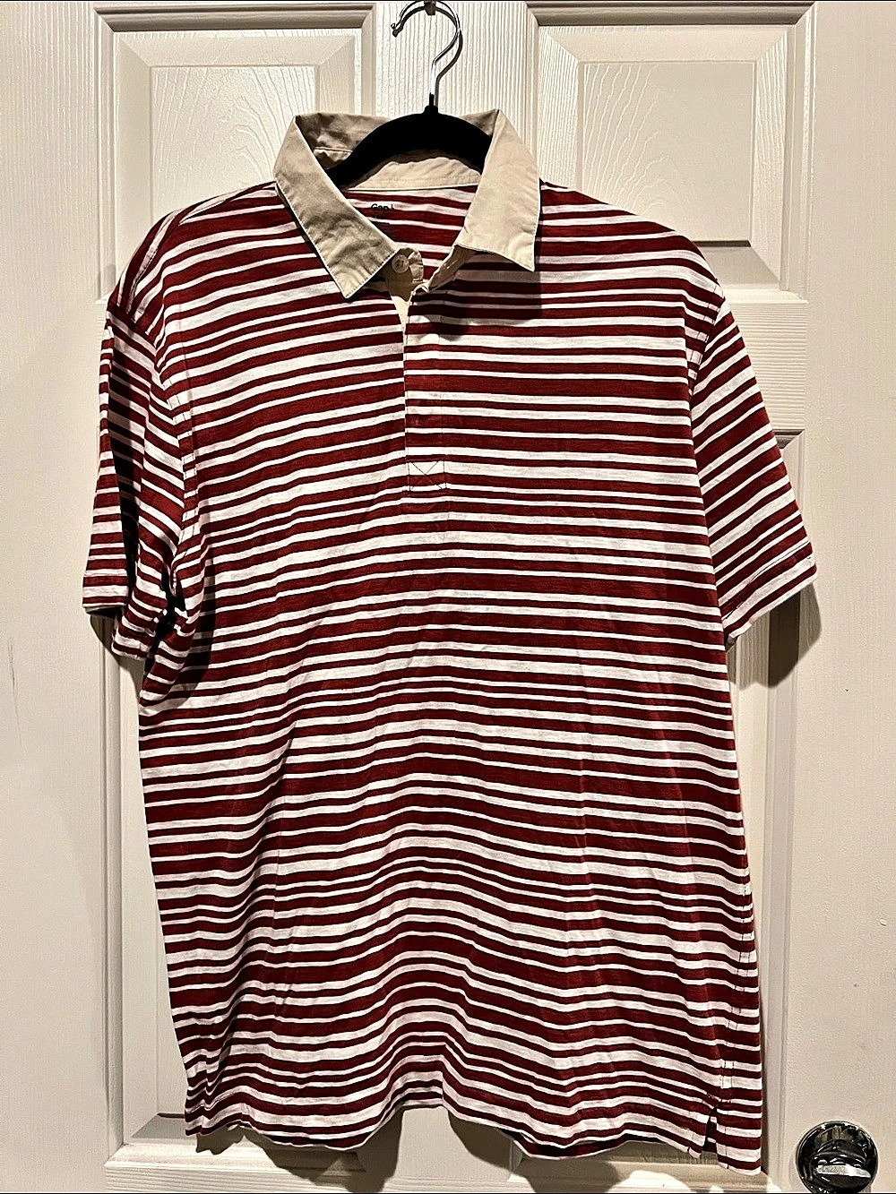 Gap Striped Rugby Polo Shirt Red & White Size Medium
